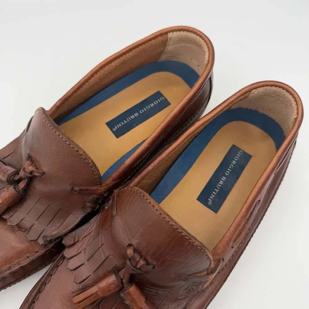 Giorgio Brutini Harvard Brown Leather Tassel Kiltie Loafers Shoes Size 8.5 D